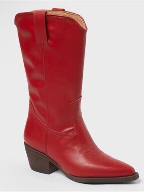 Red Women's Western Mid-Calf Leather Boot